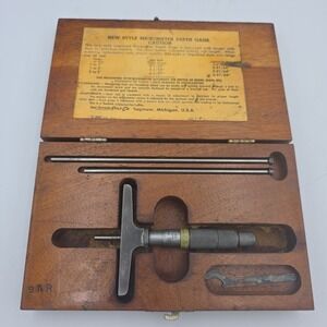 Lufkin Depth Micrometer Gage Gauge Set 3" Base 3 Rods #513N w/Wood Case USA